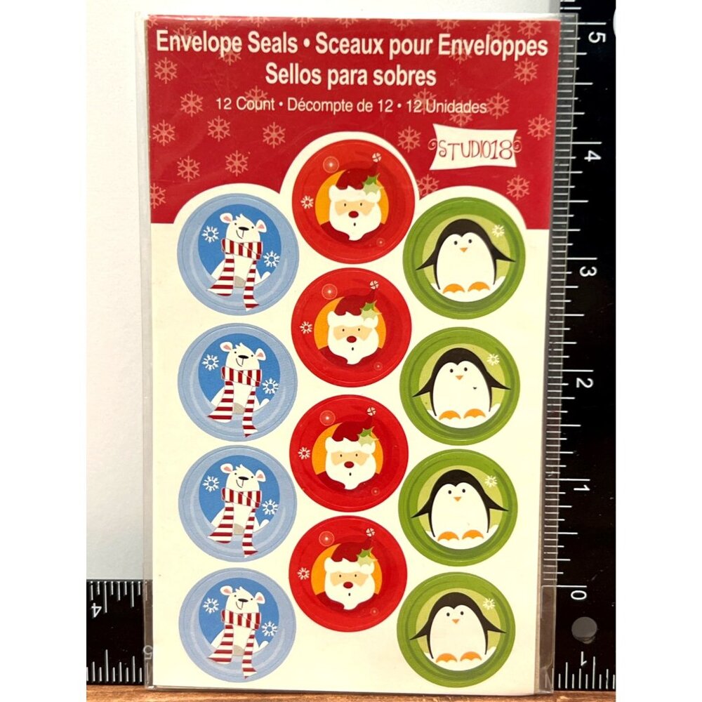 Studio 18 Christmas Holiday Envelope Seals Polar Bear Penguin Santa 12 Count